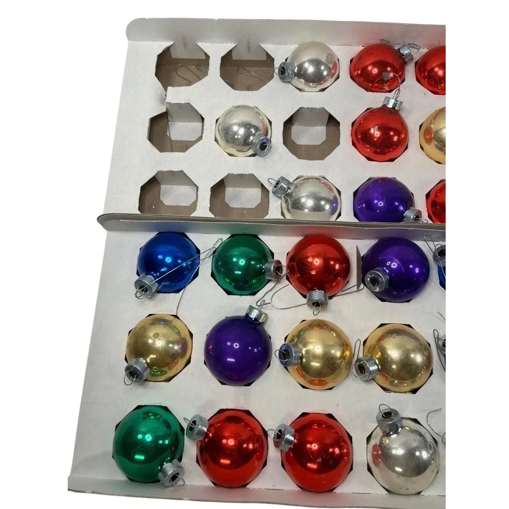 Vintage 1996 Deck the Halls Glass Ornaments Multi Color Mini Bulbs Set of 2 Box